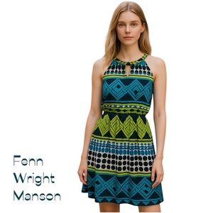 Fenn Wright Manson Blue Green Geometric Dress Size 6